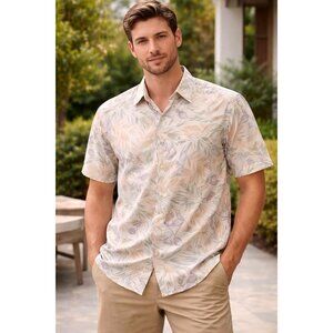 Pendleton Colorful Leaf Pattern Button Down Short Sleeve Top Size L Casual